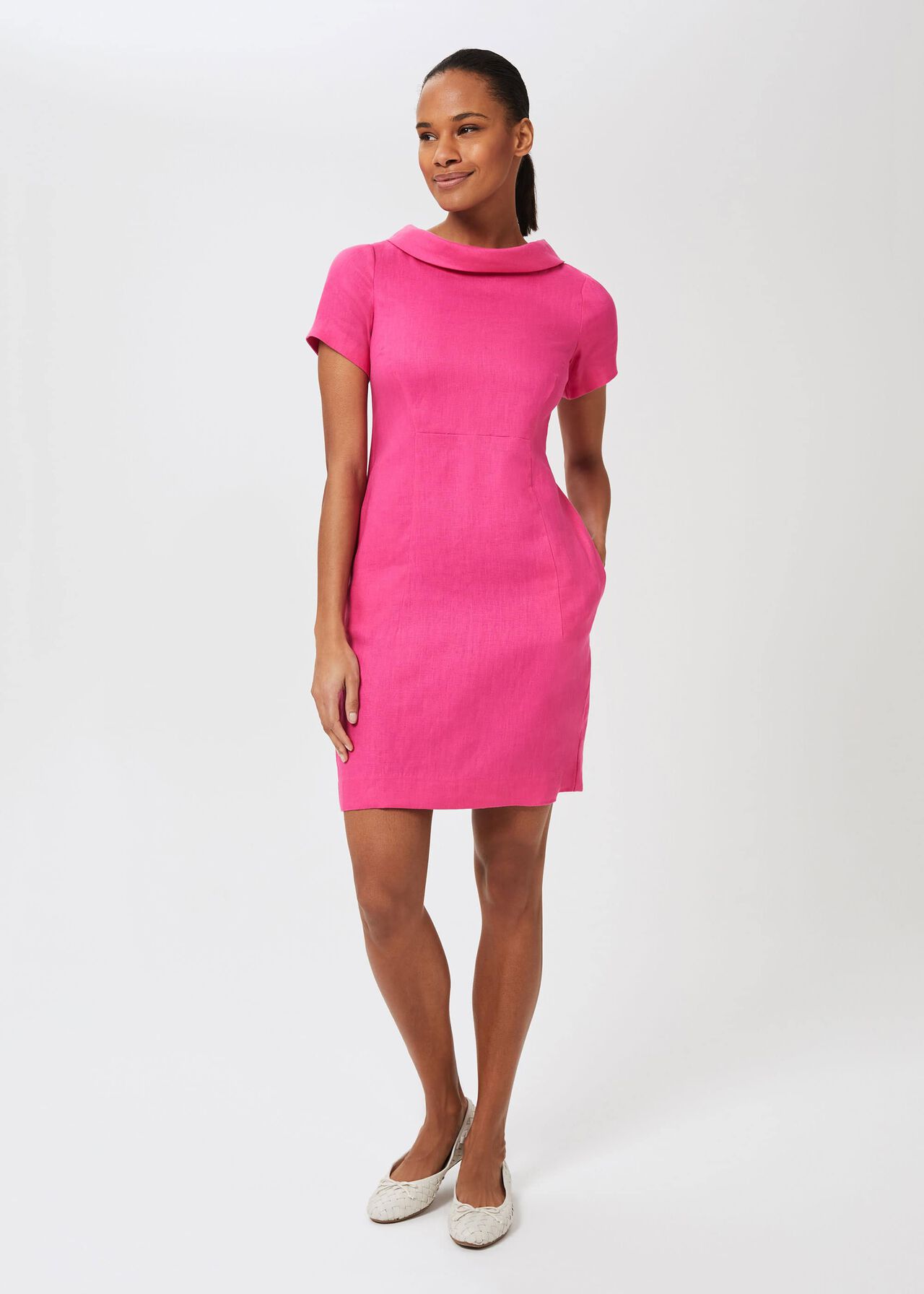 Petra Linen Dress, Pink, hi-res