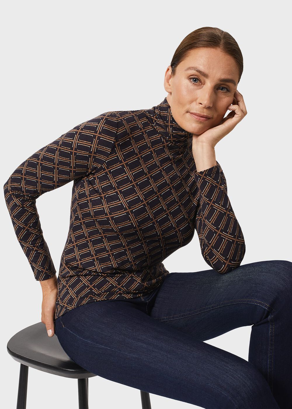 Mischa Roll Neck Top, Navy Multi, hi-res