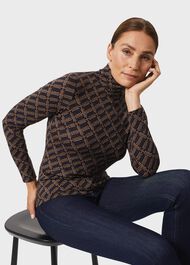 Mischa Roll Neck Top, Navy Multi, hi-res