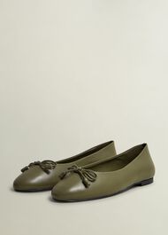 Priya Leather Ballerina, Oregano Green, hi-res