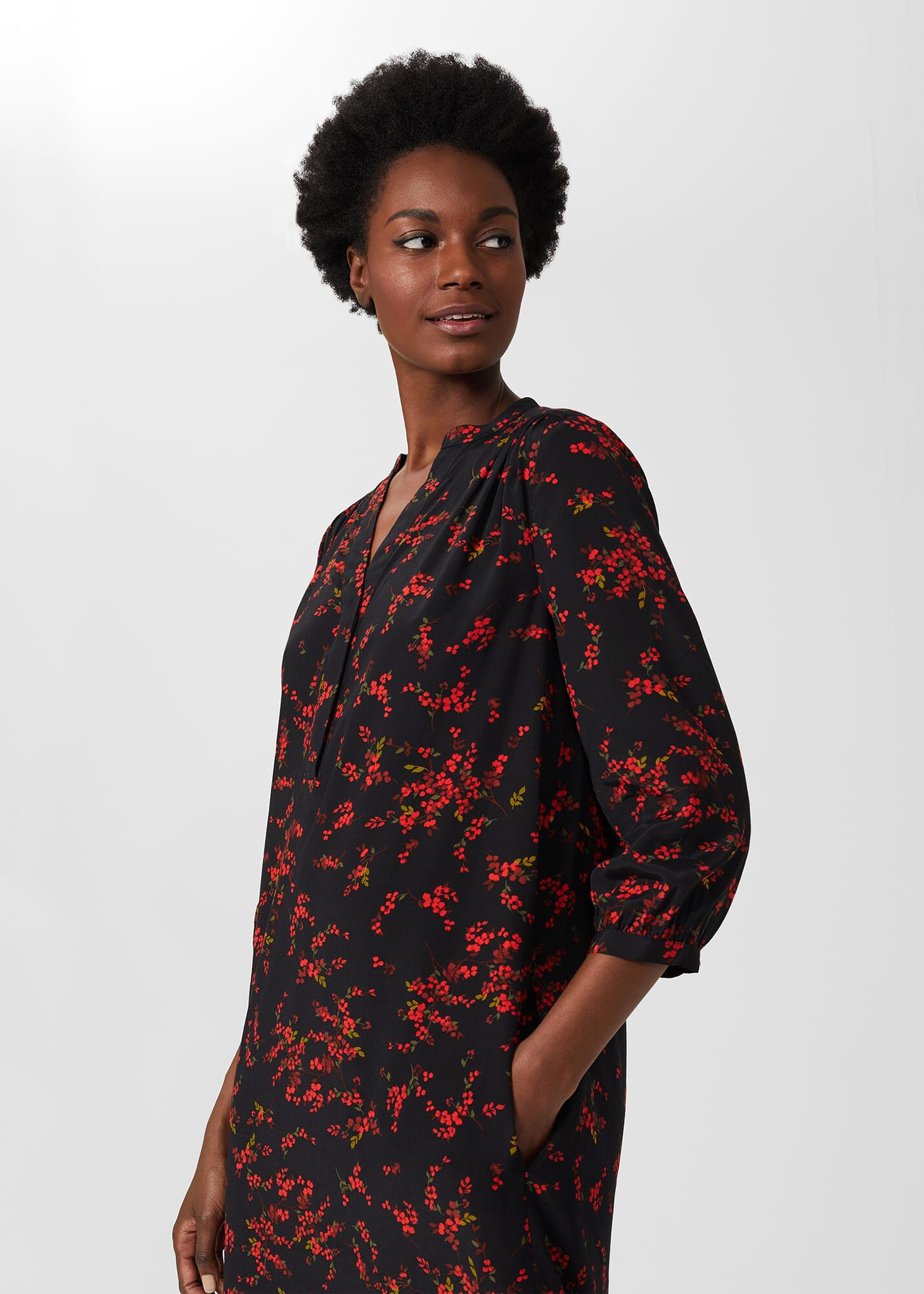 Black floral tunic dress sale