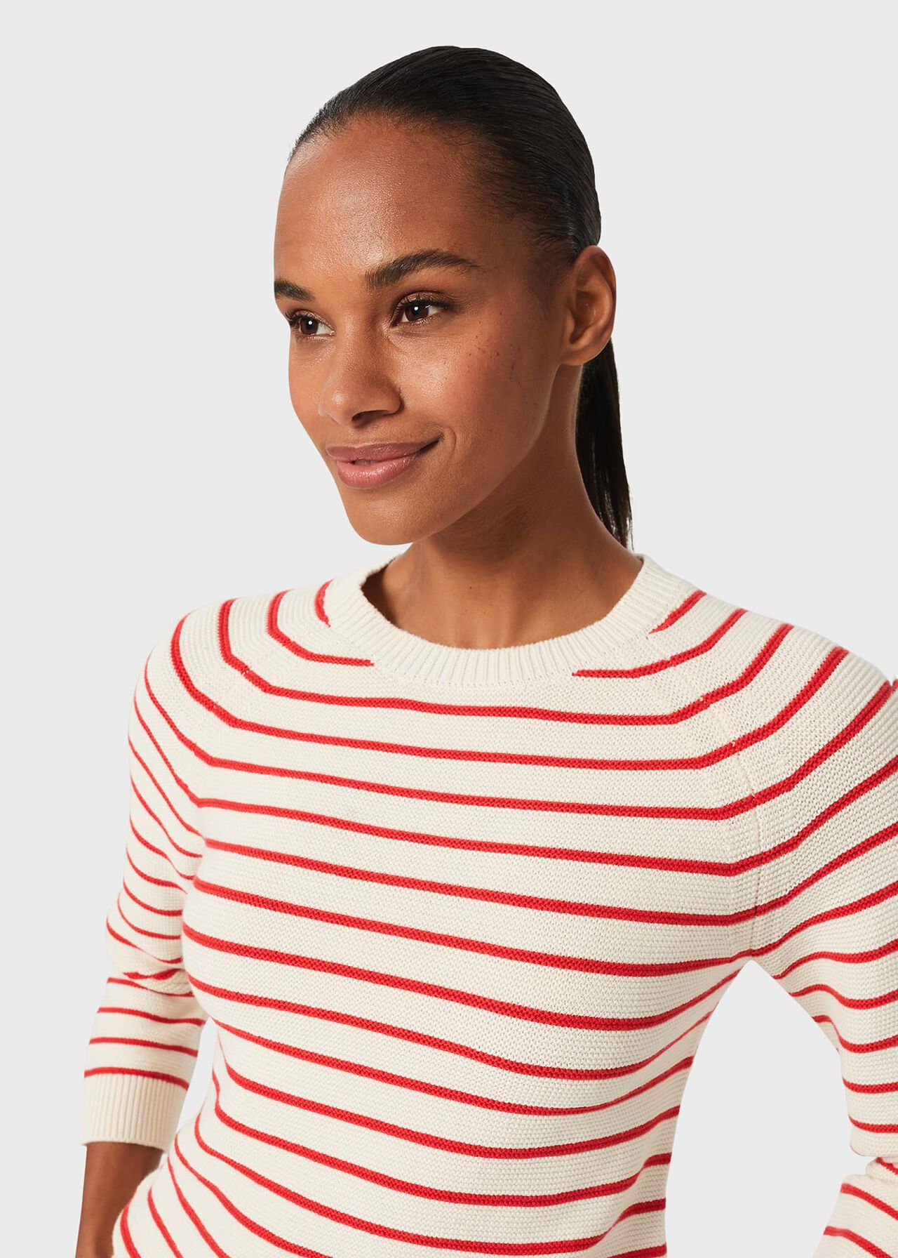 Abigail Cotton Stripe Jumper, Ivory Flame Red, hi-res