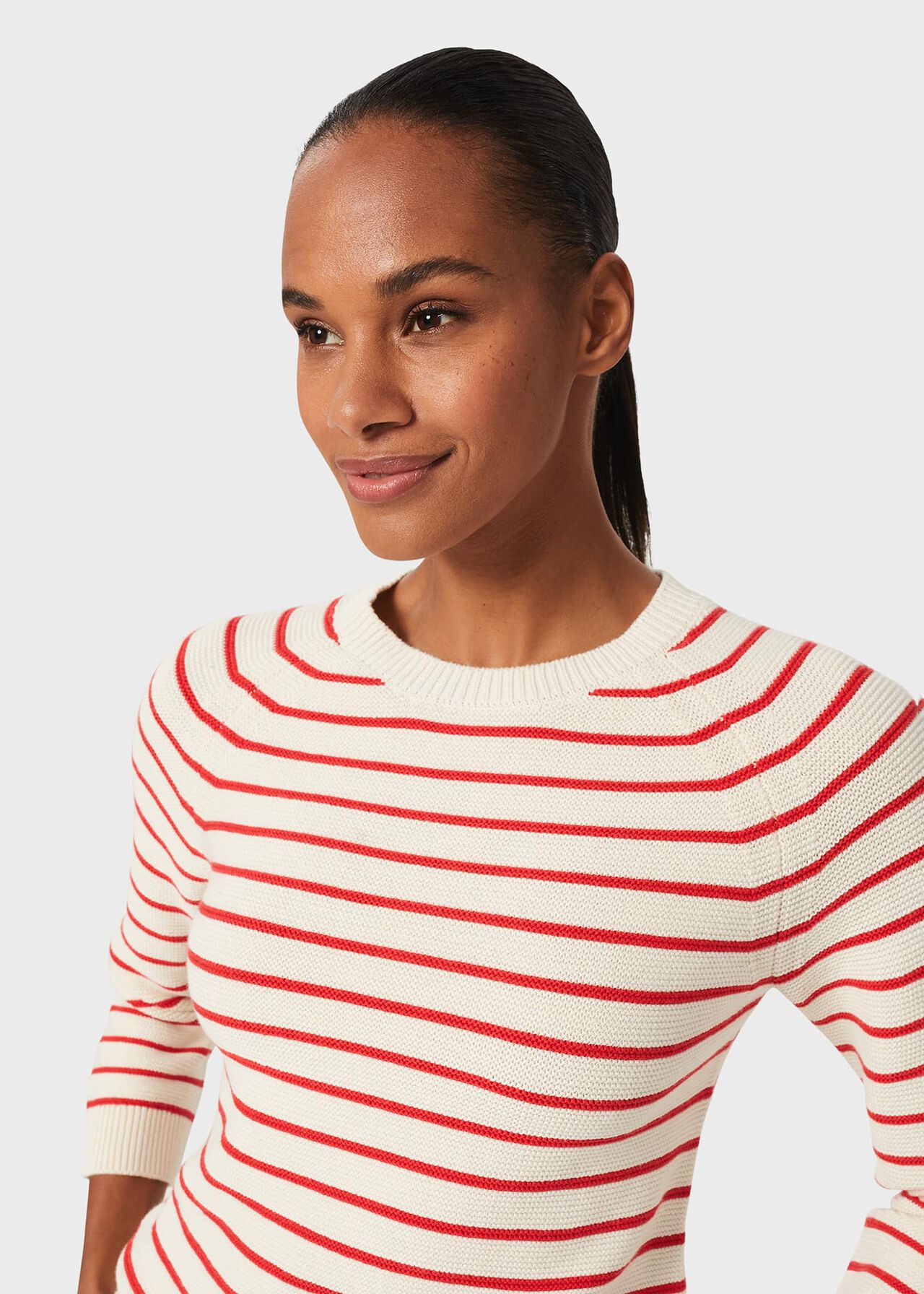 Abigail Cotton Stripe Sweater, Ivory Flame Red, hi-res