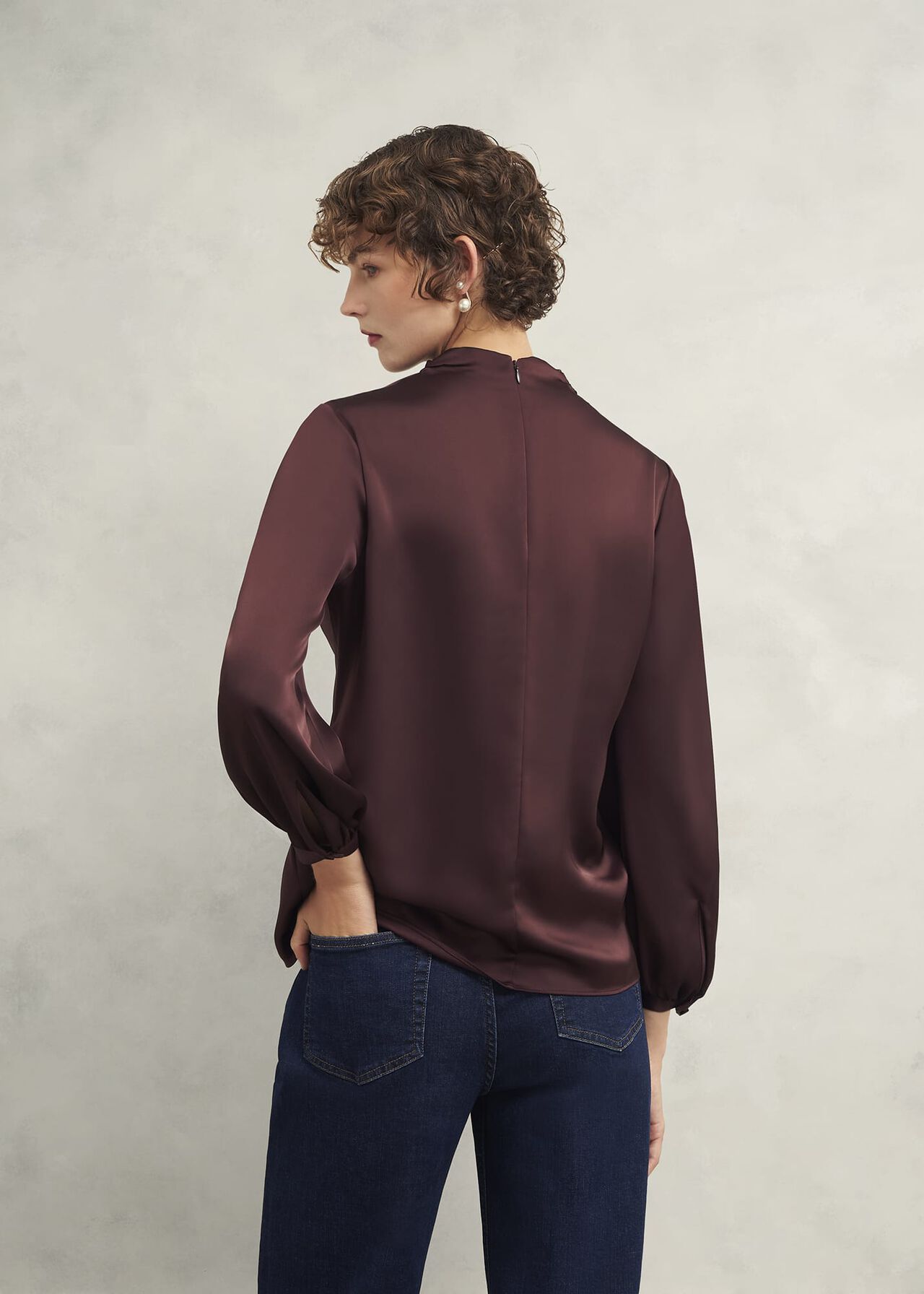 Lulworth Satin Blouse, Cocoa Brown, hi-res