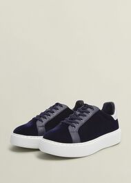 Cosima Velvet Trainer, Navy, hi-res