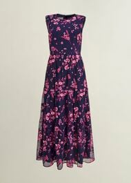 Petite Bethany Embroidered Dress, Navy Pink, hi-res