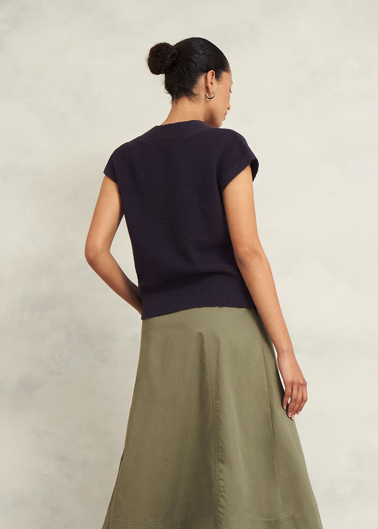 Ariel Cotton Knitted Top, Hobbs Navy, hi-res