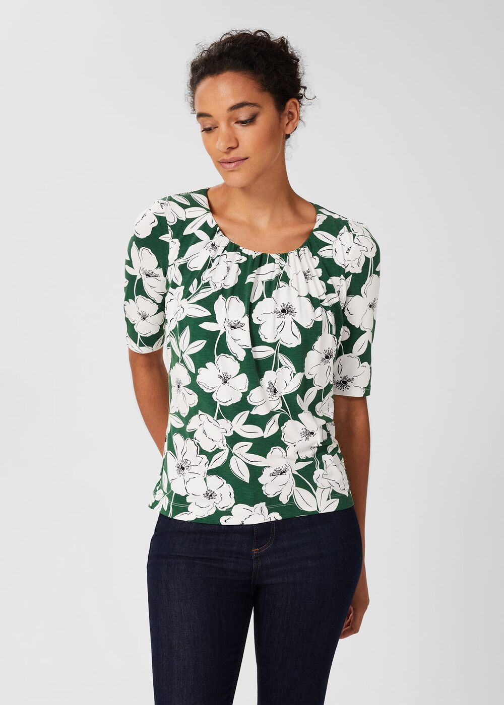 Viola Printed Top, Forest Green, hi-res