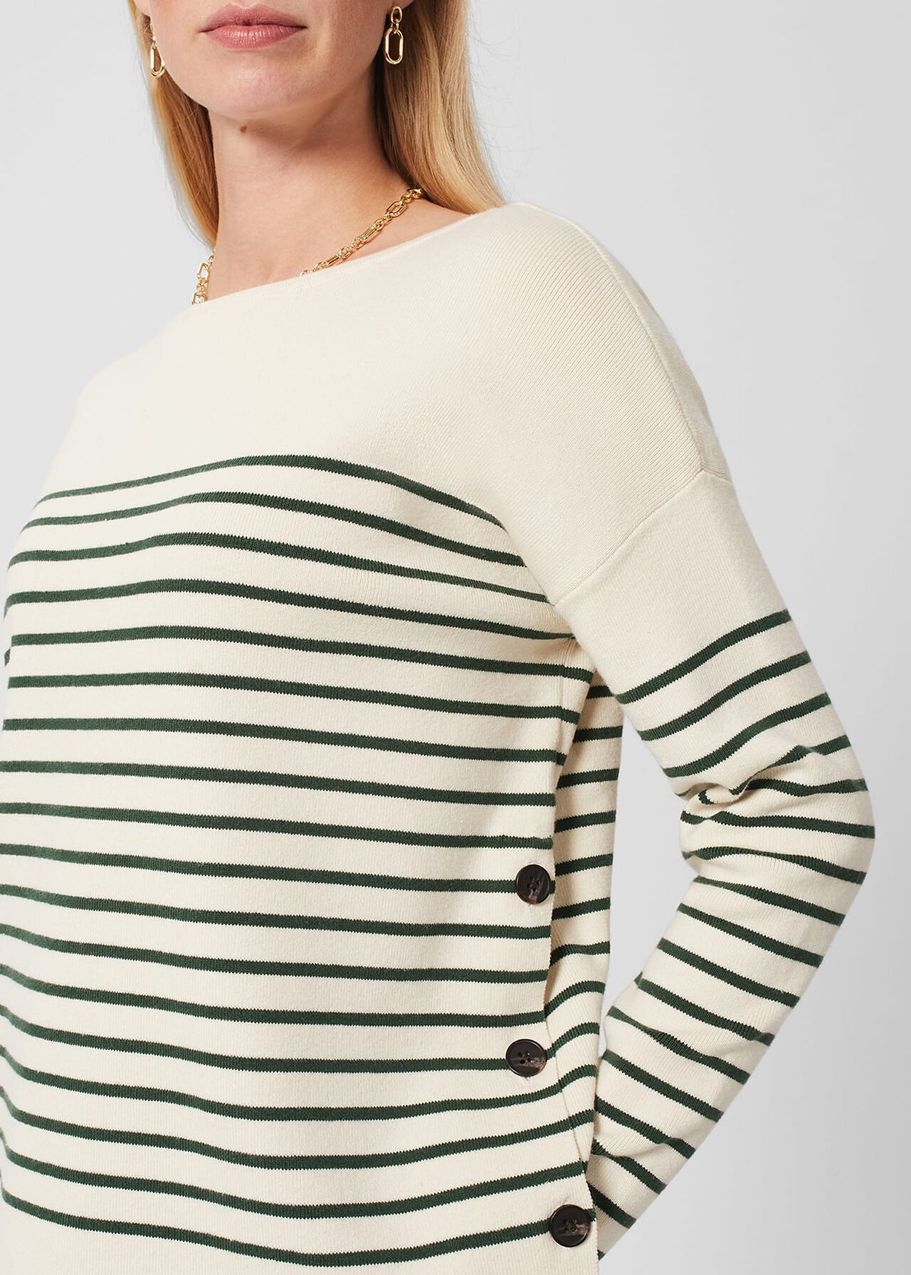 Scarlett Cotton Stripe Jumper, Cream Green, hi-res