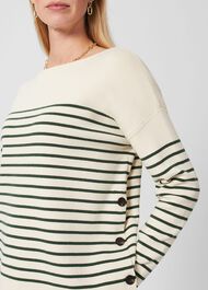 Scarlett Cotton Stripe Jumper, Cream Green, hi-res