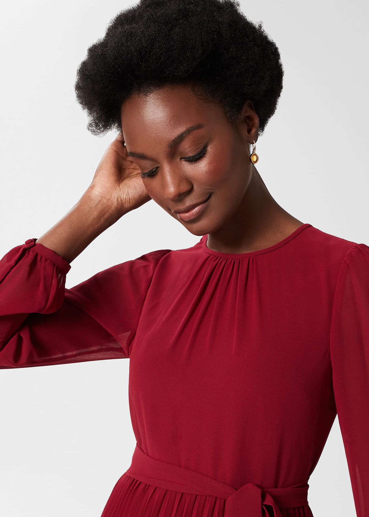 Paulina Pleated Dress, Burgundy, hi-res
