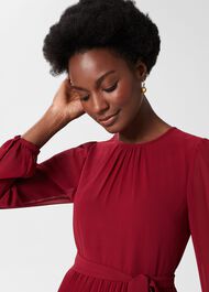 Paulina Pleated Dress, Burgundy, hi-res
