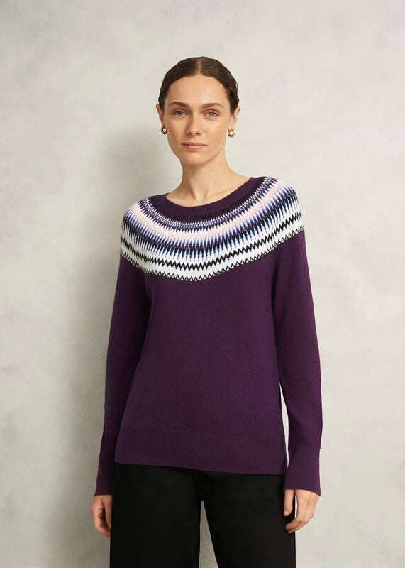 Purple Greta Wool Blend Fairisle Crew Neck Jumper