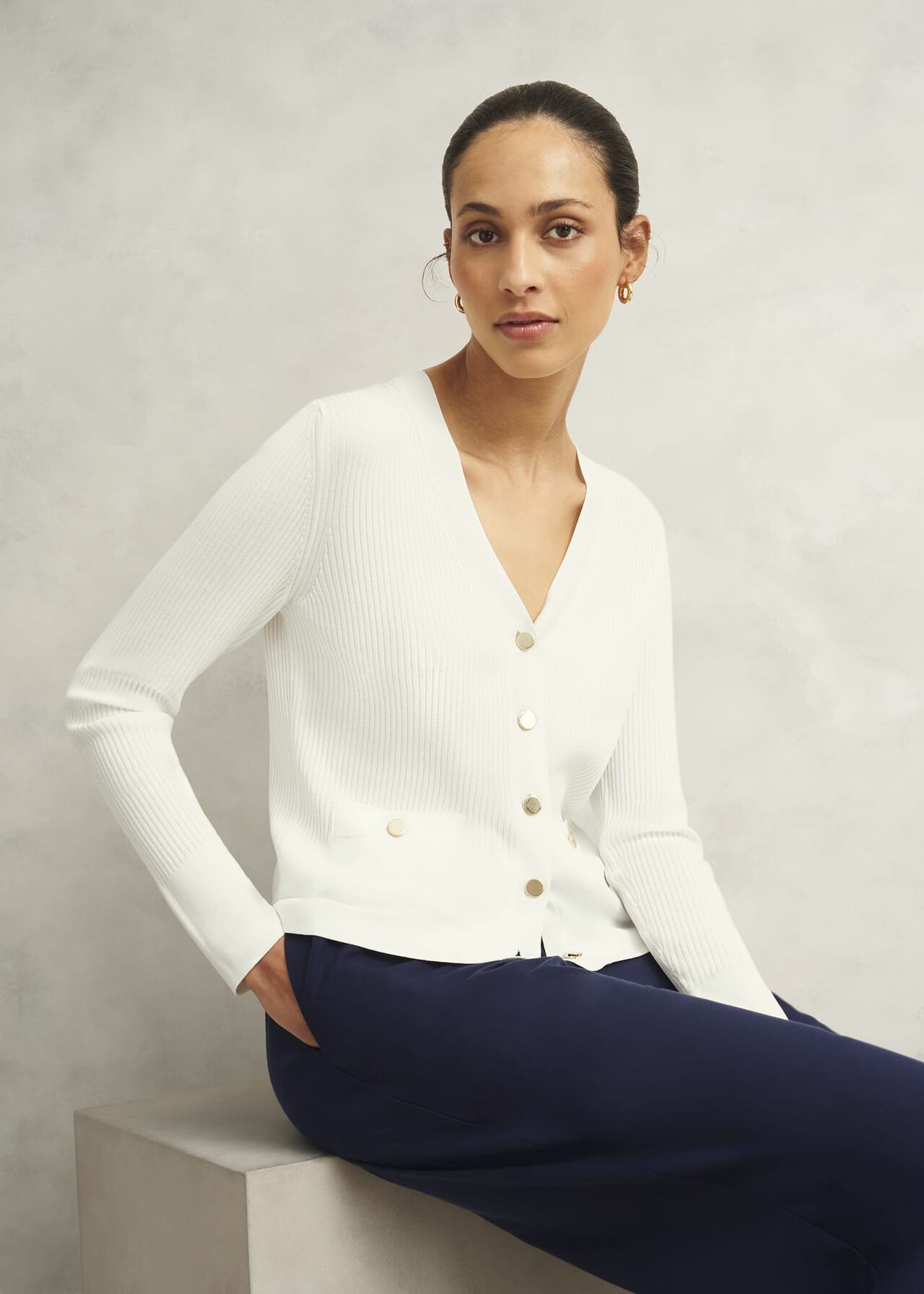 Aubrey Knitted Cardigan, Hobbs Ivory, hi-res
