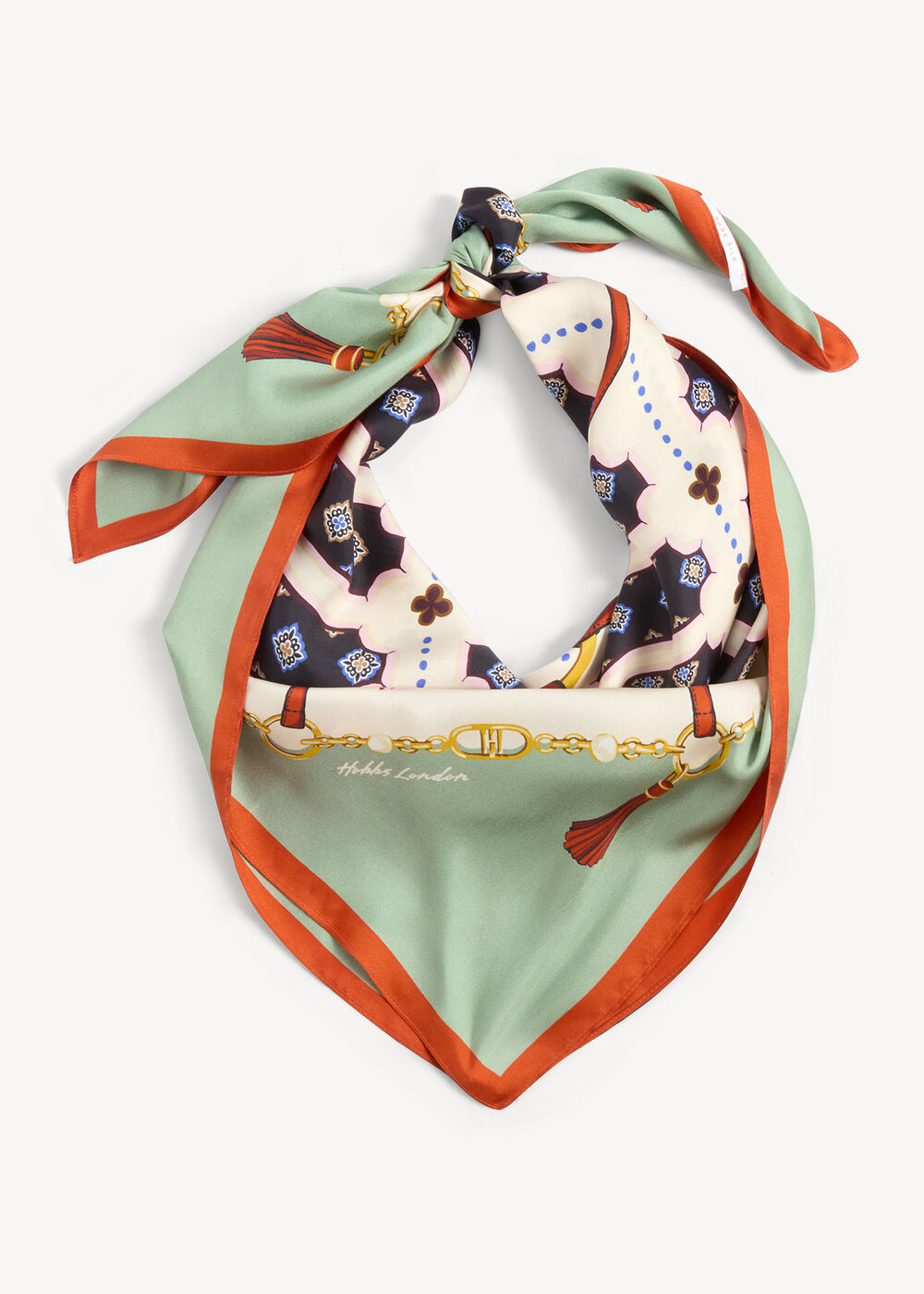 How to wear a scarf - Hobbs Green and orange silk scarf