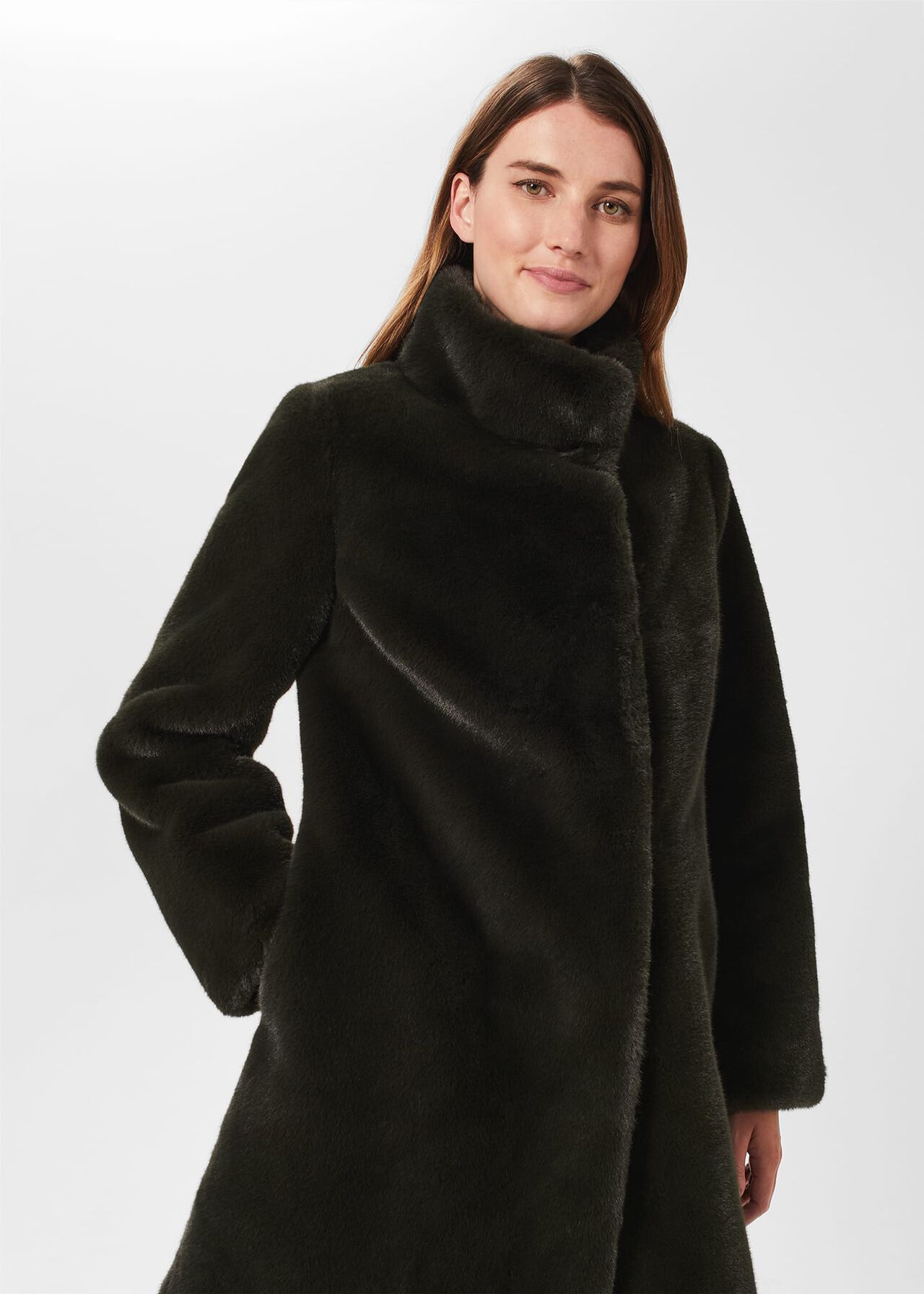 Maddox Faux Fur Coat, Olive Green, hi-res