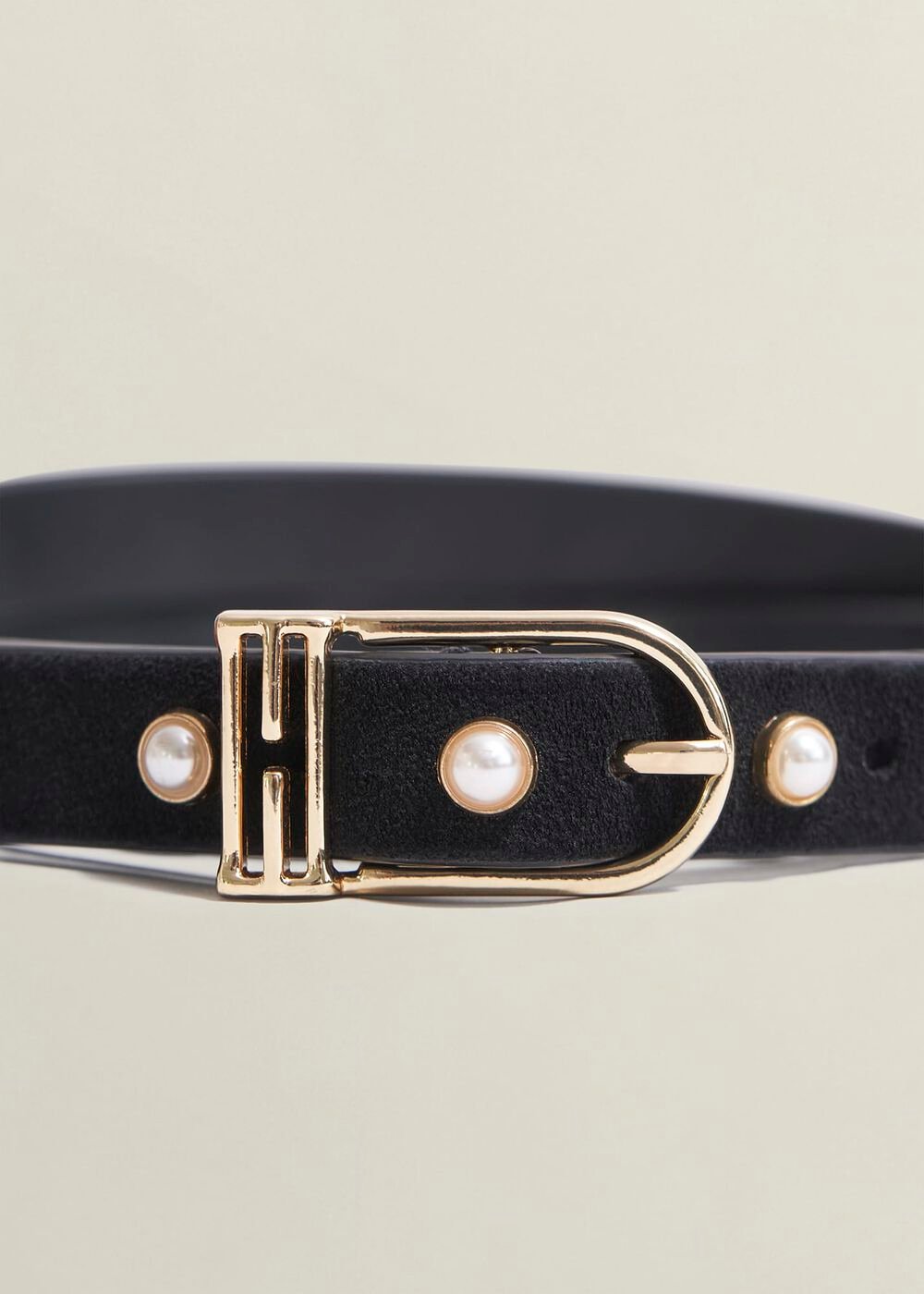 Frederica Pearl Embelished Belt, Black, hi-res