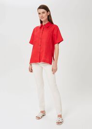 Georgiana Linen Shirt, Coral Red, hi-res