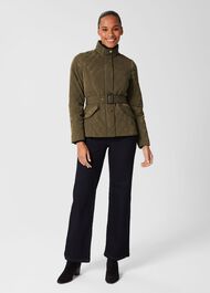 Brodie Quilted Belted Coat, Olive Green, hi-res