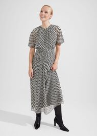 Tegan Silk Dress, Ivory Multi, hi-res