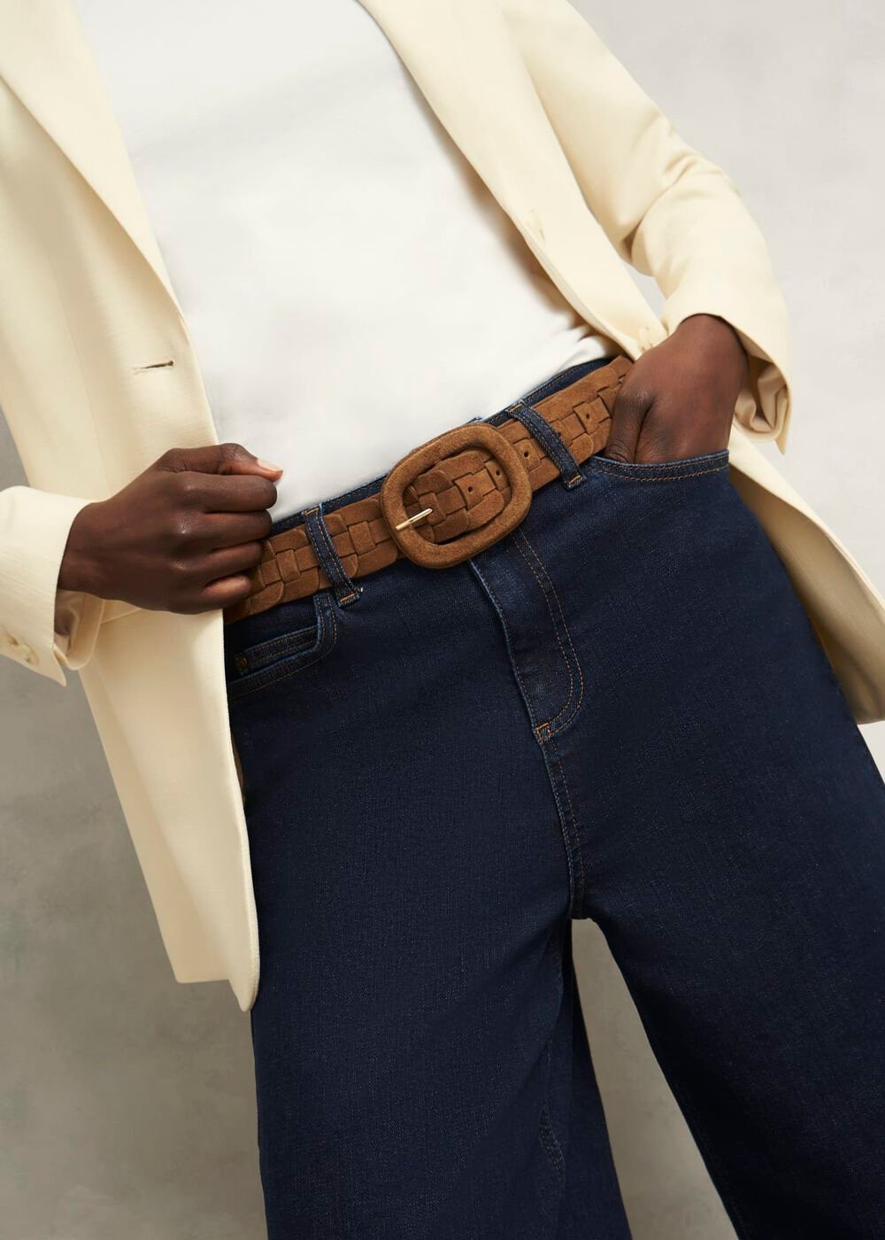 Abbie Suede Woven Belt, Tan, hi-res
