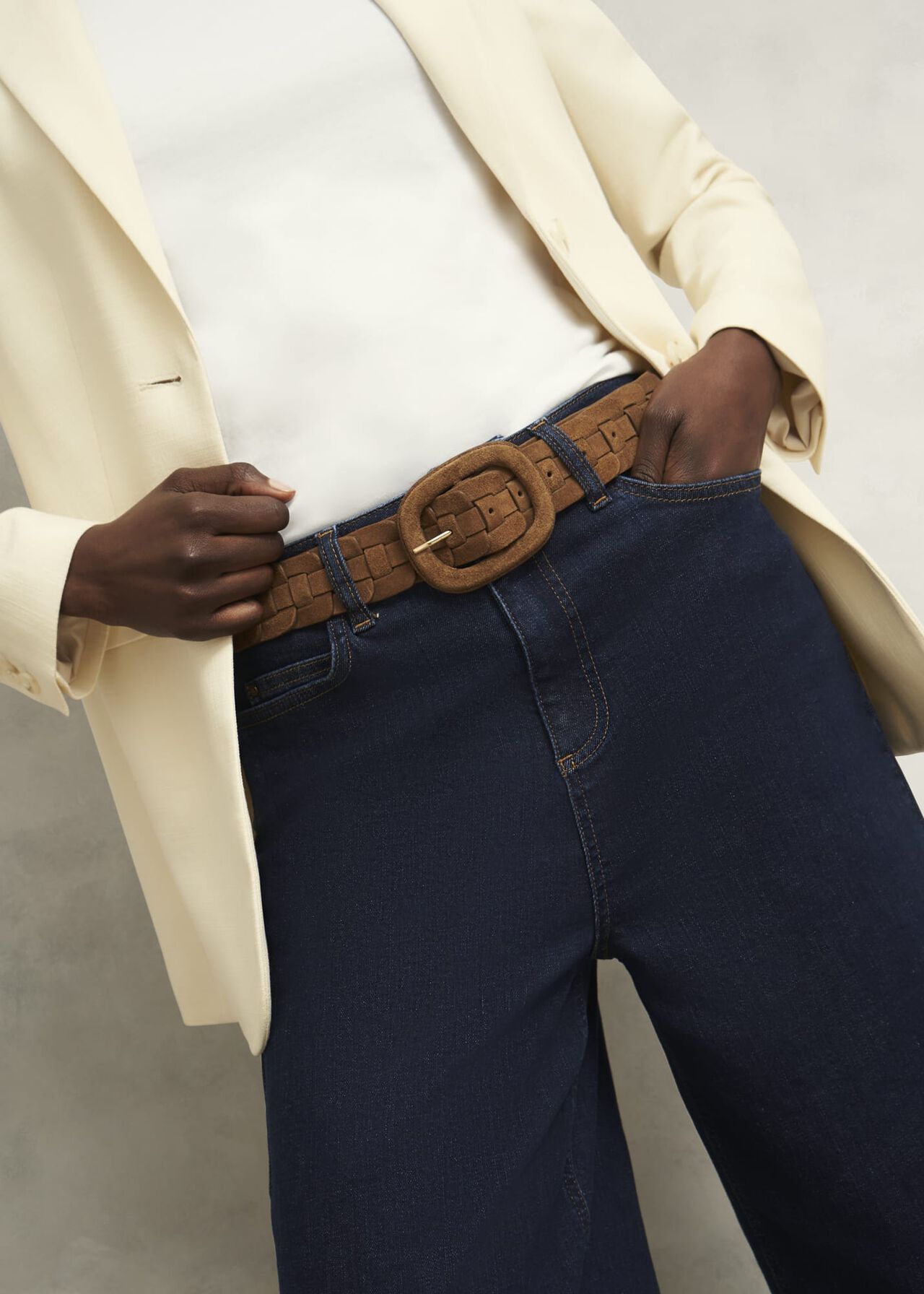 Abbie Suede Woven Belt, Tan, hi-res