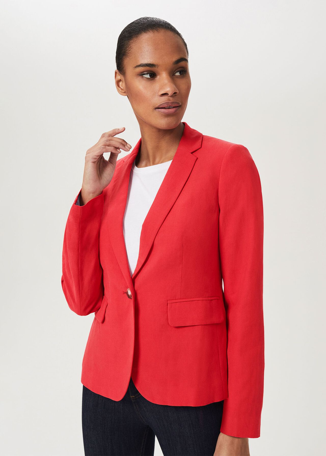 Trinity Silk Linen Jacket, Red, hi-res