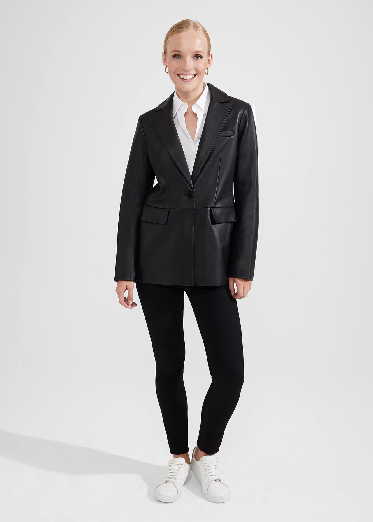 Merissa Leather Blazer, Black, hi-res