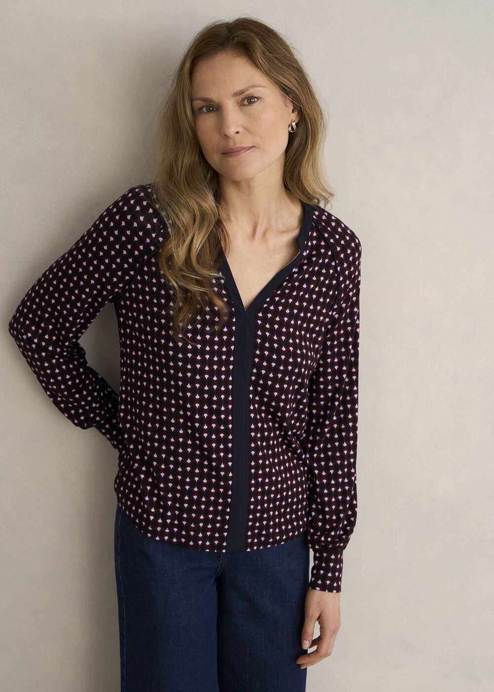 Zelia Printed Top, Navy Multi, hi-res