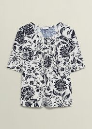 Jacqueline Print Top, Ivory Navy, hi-res