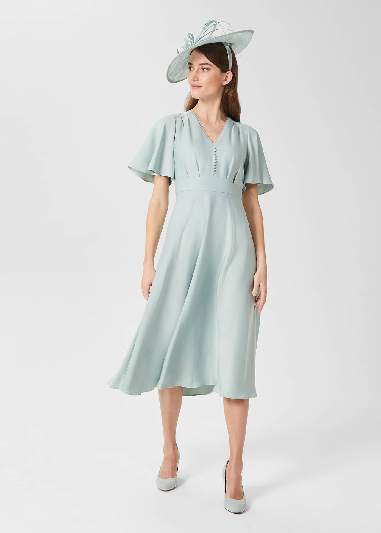 Kristen Satin Fit And Flare Dress, Thyme Green, hi-res