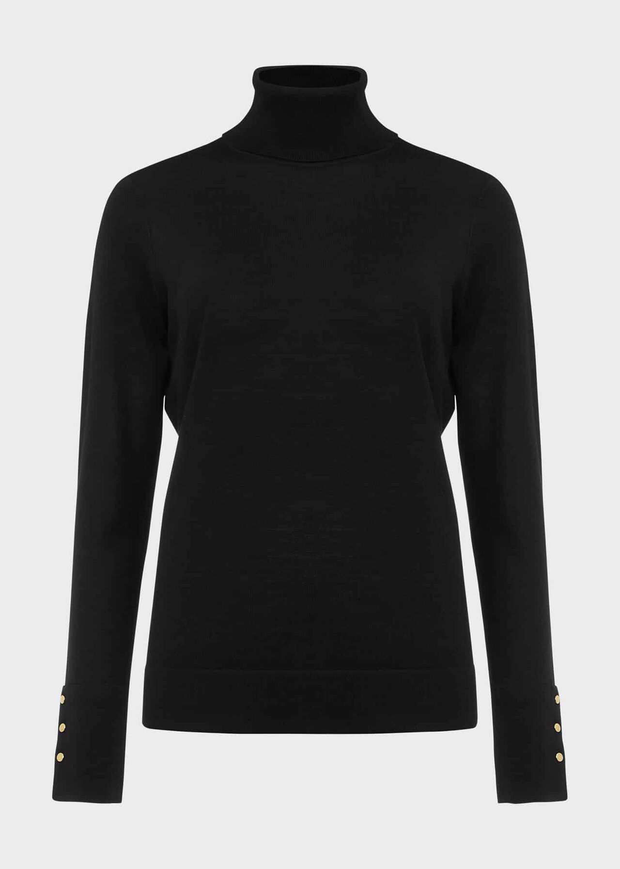 Lara Merino Wool Roll Neck Jumper, Black, hi-res