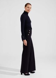 Hana Wide Leg Cotton Blend Pants, Navy, hi-res