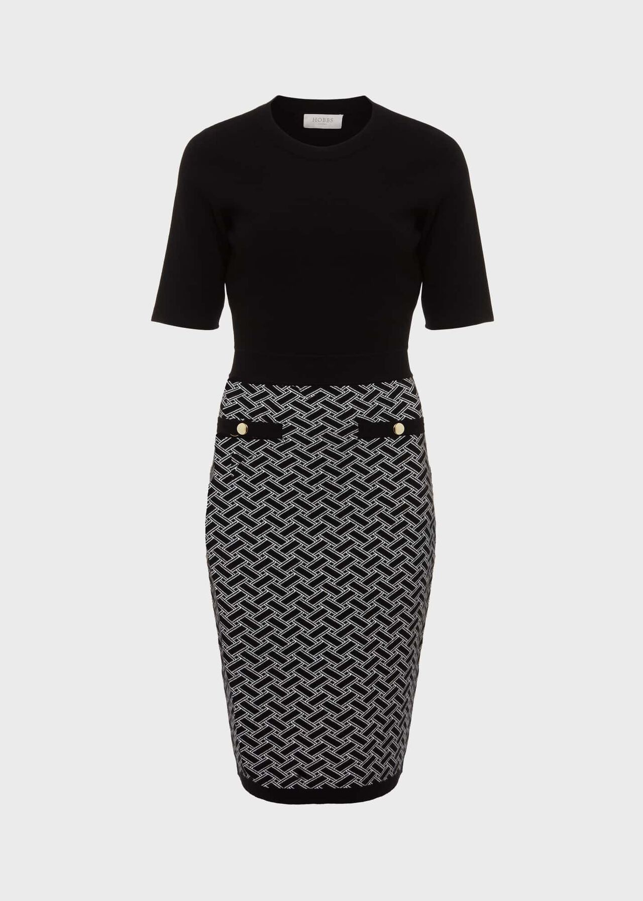 Perrie Knitted Dress, Black Ivory, hi-res