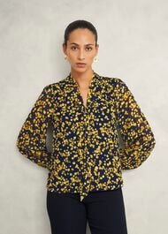 Aria Blouse, Navy Yellow, hi-res