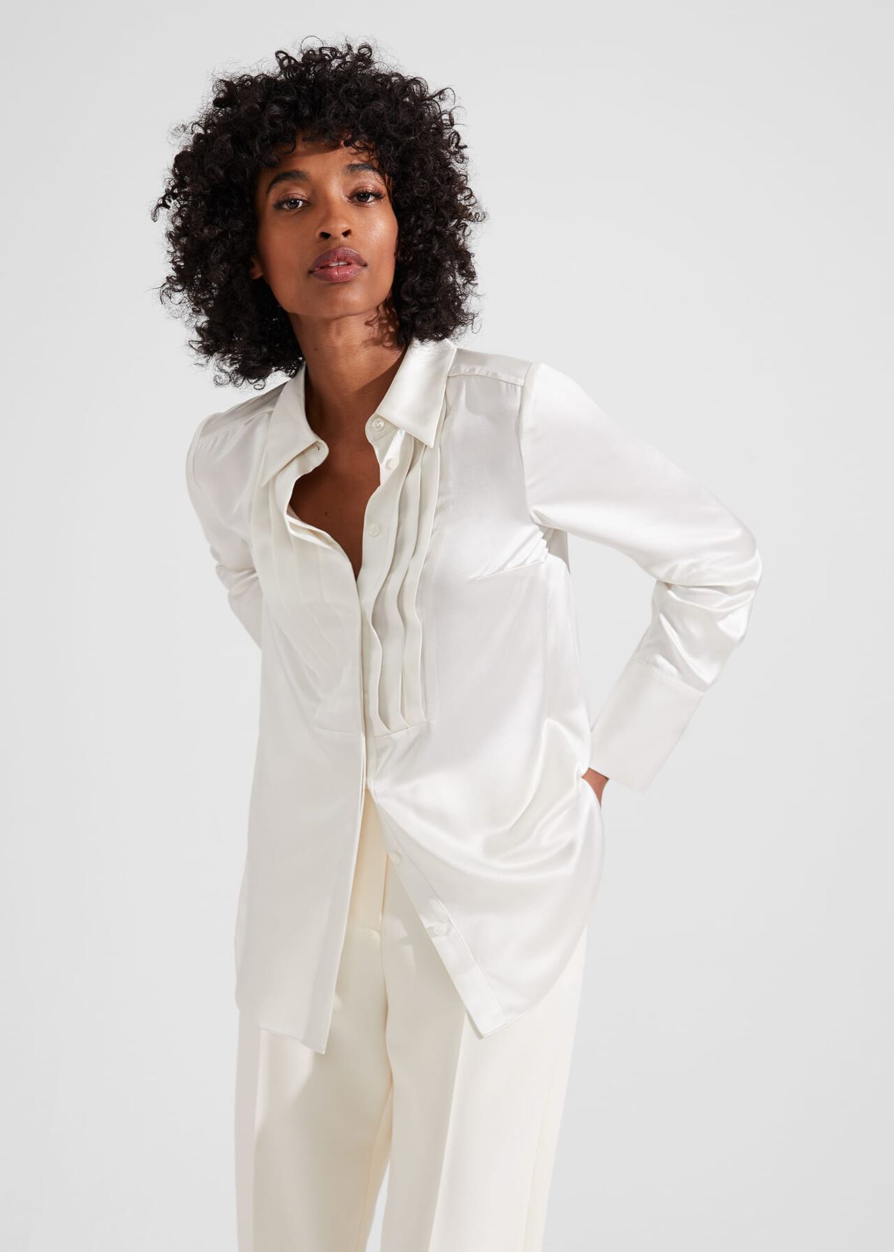 Madeleine Silk Shirt, Ivory, hi-res