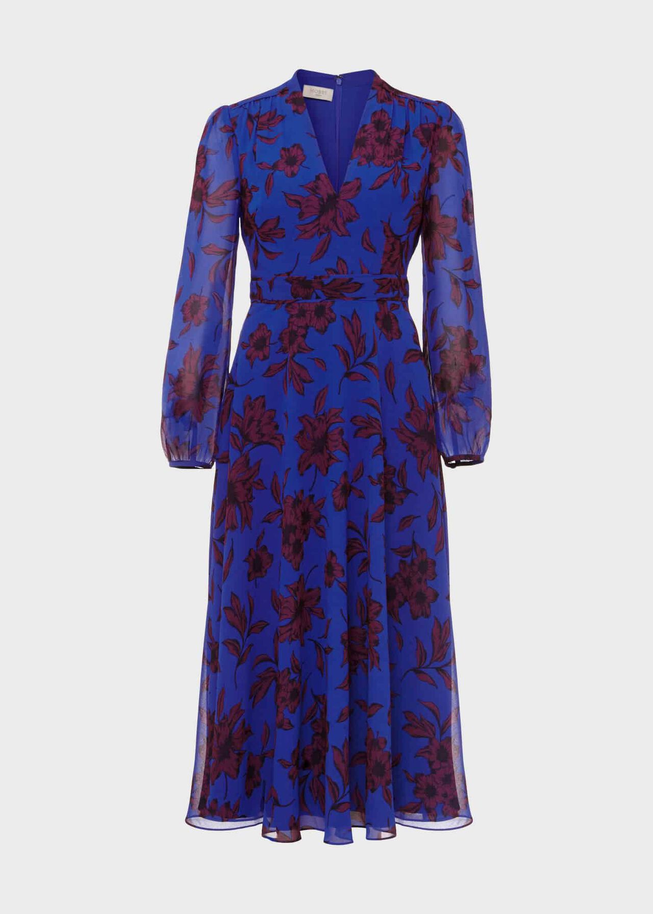 Petite Aurora Fit and Flare Printed Dress, Blue Burgundy, hi-res