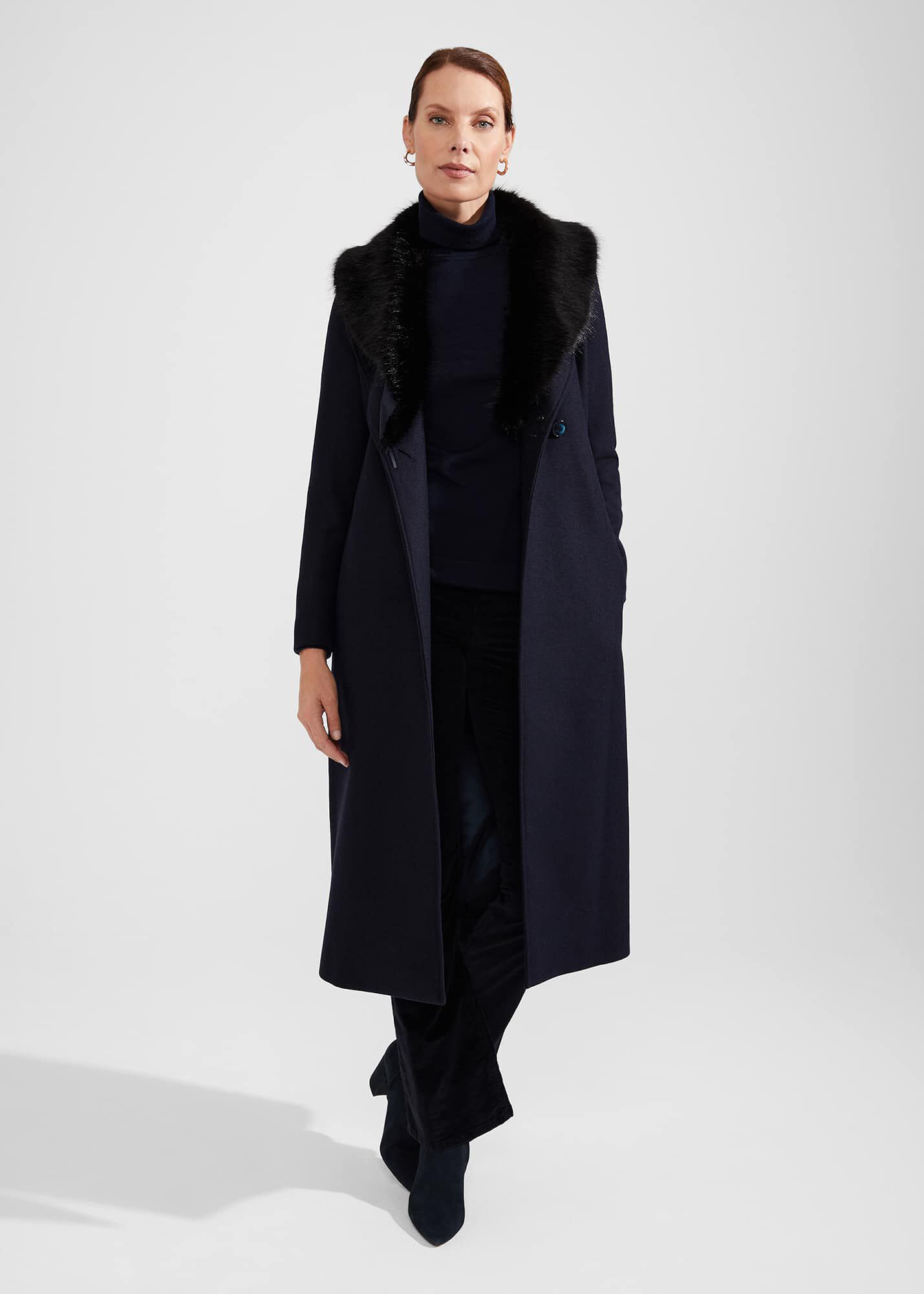 Hobbs navy coat with red clearance piping