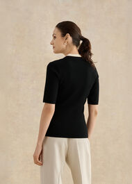 Scarlett V Neck Knitted Top, Black Cream, hi-res