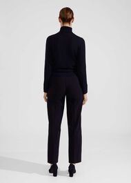 Petite Hana Wide Cotton Blend Trousers, Navy, hi-res