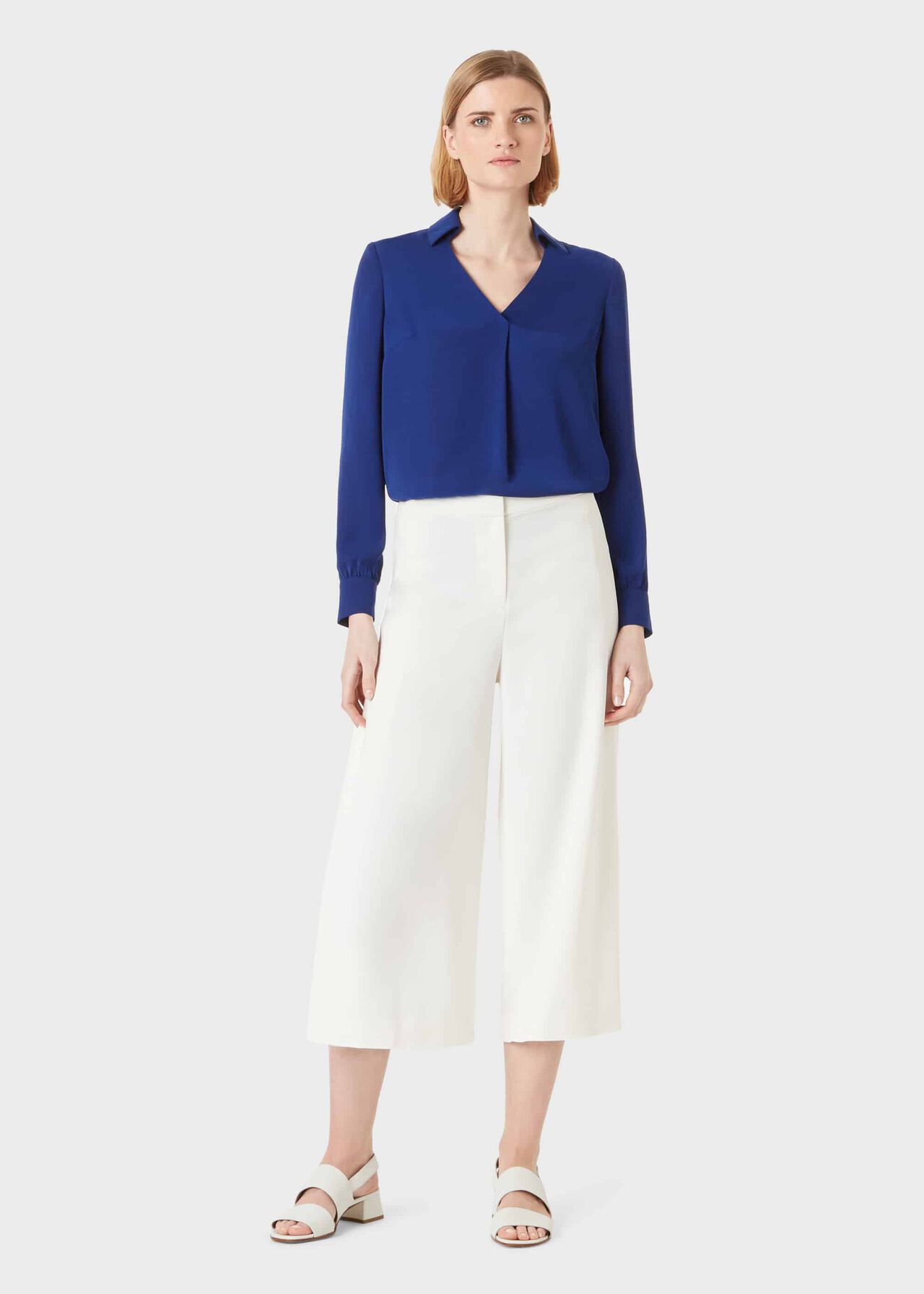 Louisa Cropped Trousers With Stretch, Ivory, hi-res