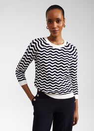 Lulu Cotton Jumper, Navy Ivory, hi-res