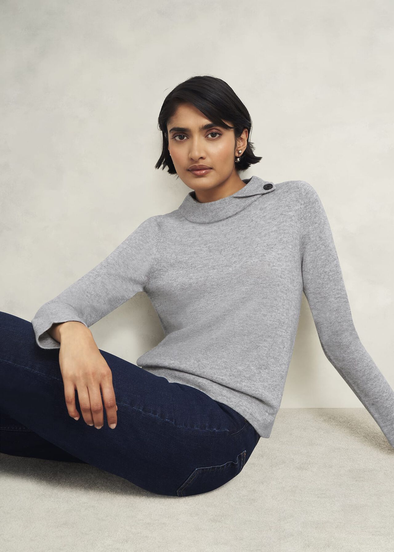 Talia Wool Cashmere Jumper, Grey Marl, hi-res