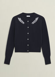 Penelope Wool Blend Gem Detail Cardigan, Hobbs Navy, hi-res