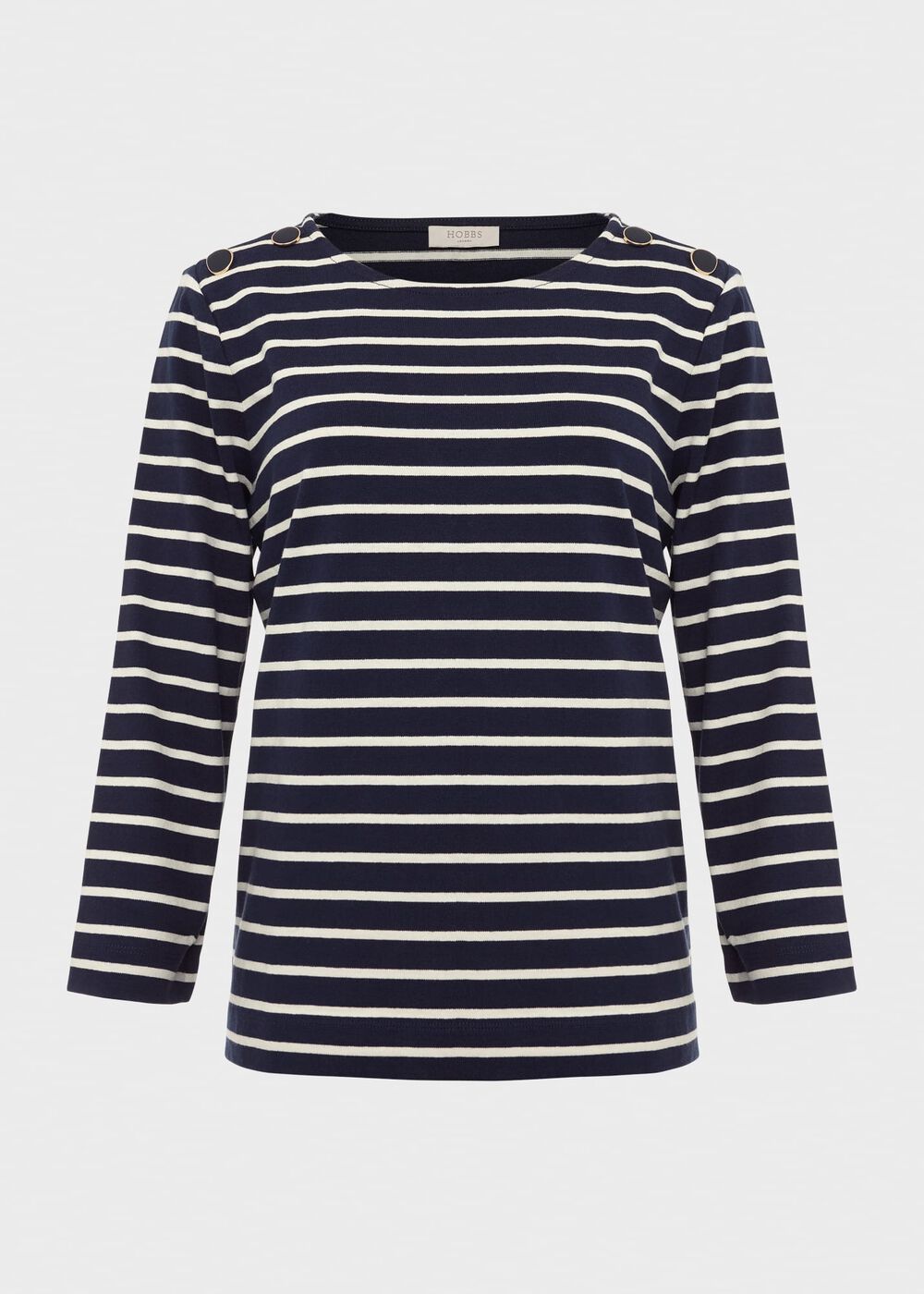 Tafara Stripe Cotton Top, Navy Ivory, hi-res