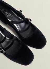 Rosaleen Velvet Heeled Mary Janes, Black, hi-res