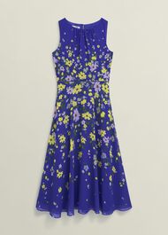Carly Gathered Neck Dress, Blue Multi, hi-res