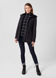 Dannie Waxed Cotton Coat, Navy, hi-res
