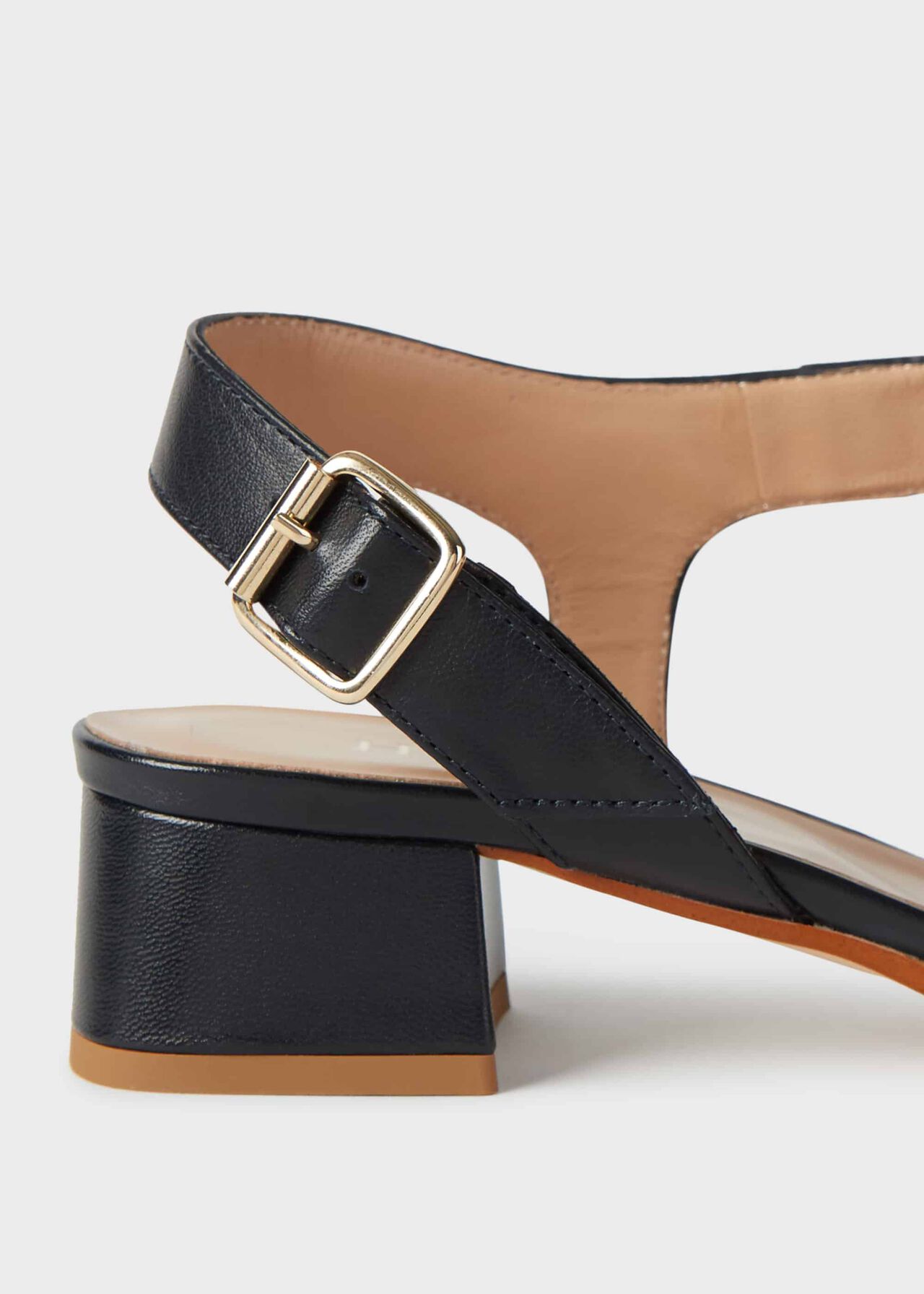 Leather Block Heel Sandals, Navy, hi-res