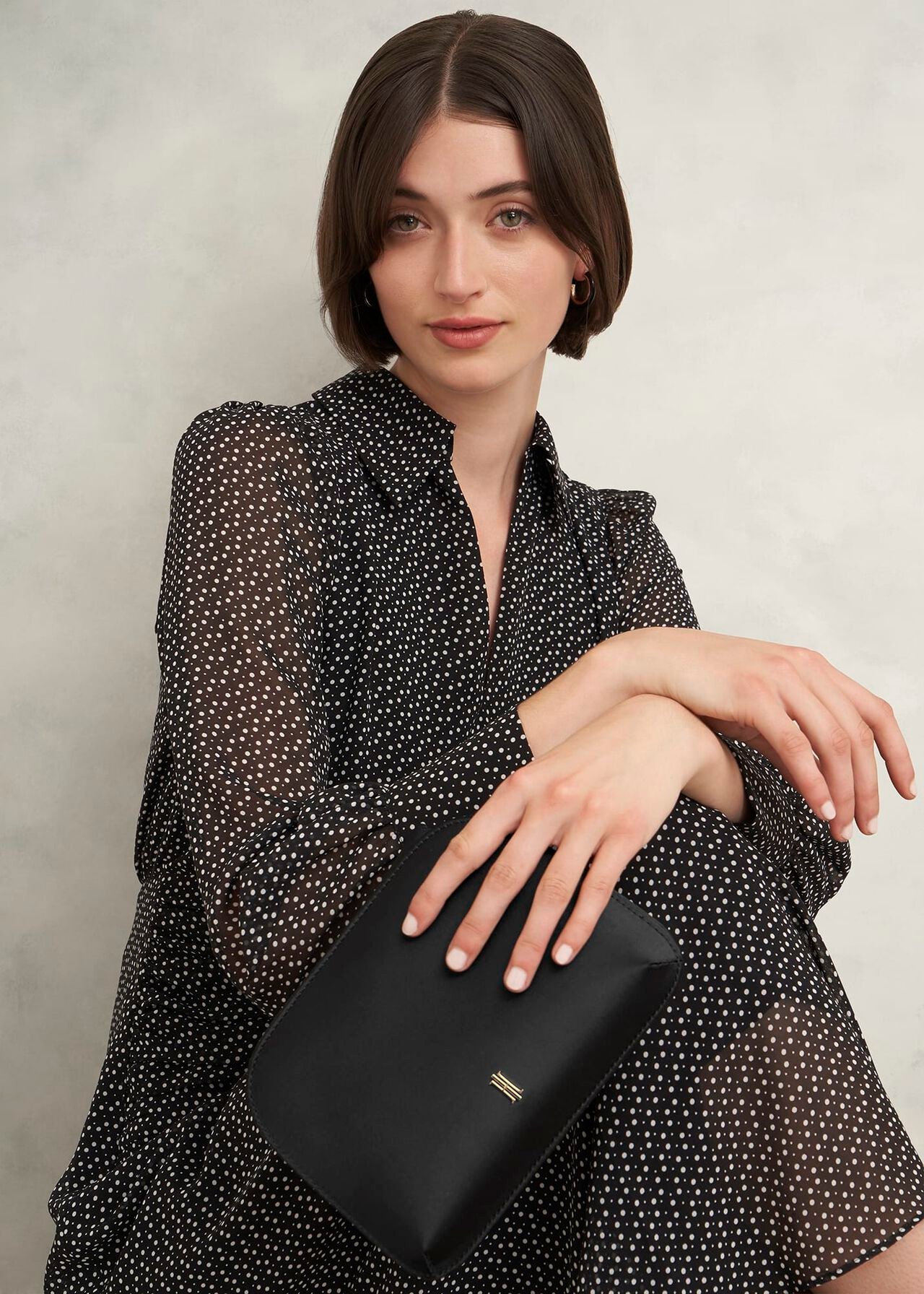 Milan Satin Clutch Bag, Black, hi-res